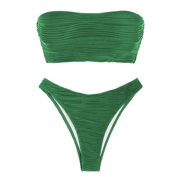 Zaful Womens Swimsuit Strapless Bikini Green High Waist Medium Two Piece Cheeky - Picture 4 of 11